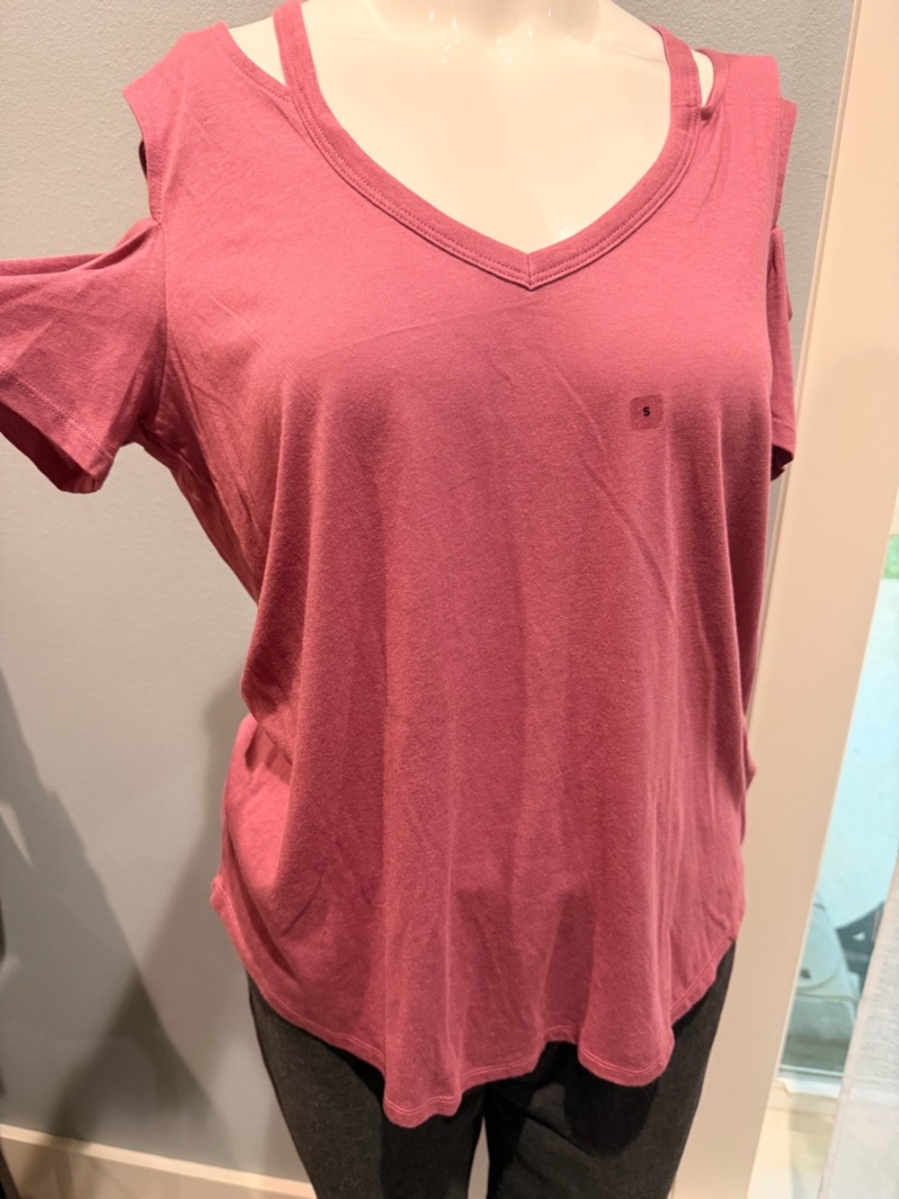 Express Dusty Rose Cold-Shoulder V-Neck Cotton Modal Soft Edge Effortless Tee